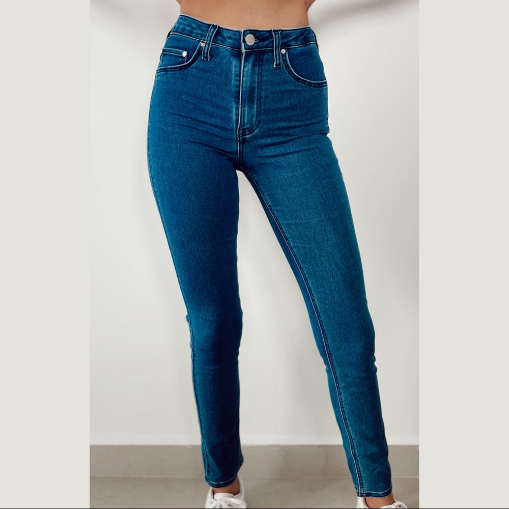 High Waist Dark Denim Skinny Jeans